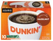 Dunkin' Hazelnut Flavored Medium Roast Coffee K-Cup Pods 10 Pk 0.37 Oz