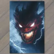 FLATCARD Lightning Human Form in Fiery Atmosphere Striking Red and Black
