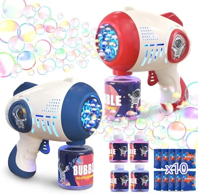 2 Bubble Guns Machine for Toddlersm8 Hole Light Up Bubble Maker with 4 Refill