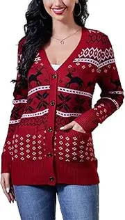 [KOJOOIN] Womens Ugly Christmas Sweater Cardigans Button Down Open Front Knit Long Sleeve Holiday Funny Merry Pullover Sweater