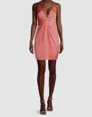 $175 Aidan Mattox Women's Pink Sleeveless Plunging Twist Sheath Dress Size 0