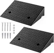 Aussie Choice Rubber Curb Ramp Set of 2, 12/13cm Rise Height Threshold Ramp w/Non-Slip Surface, Slot Drainage, 3T Load Capacity, Car Slope Ramp for Warehouse, Garage, Roadside (50 x 33 x 13 cm)