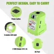 Portable LED Power Source Dual USB+DC Adapter for Ryobi One+ 18V Li-ion Battery