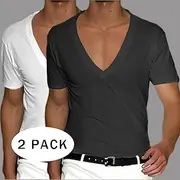 2Pcs Men's T Shirt Tee Top Short Sleeve Short Sleeves V Neck Summer Spring Plain Designer Basic Modern Contemporary Classic Style Basic Vacation Street Casual
