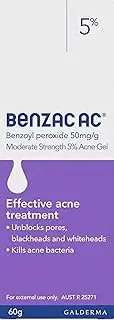 [Benzac] AC 5.0% Moderate Acne Gel 60g, Kills up to 94% of Acne Bacteria in 1 Week, Contains Benzoyl Peroxide, Dermatologically Tested