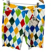Royal & Awesome Golf Shorts Men’s 34 King of Diamonds Argyle and Tool Multicolor