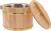 DOITOOL Wooden Bucket Rice Container Storage Basket Lid Steamed Rice Storage Random Style