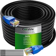 Cat6 Outdoor Ethernet Cable 50ft, Heavy Duty Double Jackets Internet Cord, Waterproof, Direct Burial, (from 25FT to 500 FT) Support PoE Cat6 Cat5e Cat5 Network, Cat 6 RJ45 Patch Cable with 25 Ties