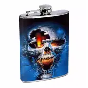 Flask 8oz Stainless Steel Skull D 5 Screaming Skull Blue Drinking Whiskey