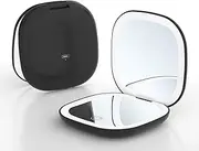 Meichoon Travel Makeup Mirror Portable Pocket Handheld Mirror LED Lighted Compact Mirror with 1X/5X Magnifying 2 Sided 3 Colors Dimmable USB Rechargeable UK16 Black