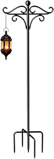 Adjustable Bird Support Stand - Outdoor Feeding Pole Prongs, Double Iron Shepherd's Hook | Heavy Duty Iron Adjustable Hook Outside with 5 Prongs Base, Decorative Outdoor Hooks for Feeding Stations