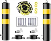 Line Divider, Queue Retractable Belt Barrier Pack of 2 Parking bollards and Barrier Chain Link 5m Set 50cm × 11.4cm Metal Posts and Plastic Chain Parking Bollards with Hanging Ring