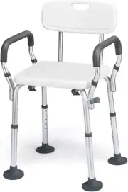 Shower Chair, Height Adjustable Non-Slip Aluminum Frame Shower Seat with Shower