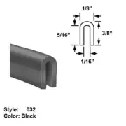 Neoprene Rubber U-Channel Push-On Trim - Ht. 3/8" x Wd. 1/8" - Black - 10 ft