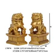 Foo Dogs Guardian Lion Statues - Pair of Fengshui Fu Dogs Figurine - Housewarming Congratulatory to Ward Off Evil Energy 11cm Gold