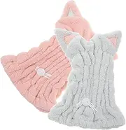Vaguelly 2pcs Cat Ear Microfiber Hair Towel Cap Quick Drying Design for All Hair for Bathing Spa and Everyday Use Random Color