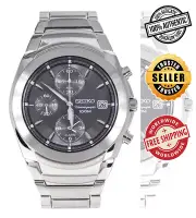 SEIKO Alarm Chronograph SNA421 SNA421P1 Men Steel Grey Dial 100m Quartz Watch
