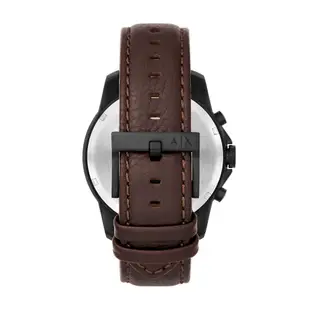 A│X Armani Exchange 溫紳品格三眼計時腕錶-黑X深棕皮帶-AX1732-42mm