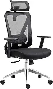 [Techni Mobili] Truly Ergonomic Office Chair with Lumbar Support & Adjustable Headrest – Breathable Mesh Office Chair with 5 Precision Adjustment Points, Black