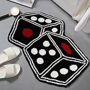 Dice Rug for Bathroom, Cool Dice Decor Carpet Non-Slip Funky Bath Mat Cute Floor Rugs for Bedroom. (Black)
