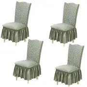 4pcs Soft Seersucker Fabric Removable Chair Covers with Lace Skirt -Green