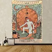 Sevenstars Tarot Tapestry The Sun The Moon The Star Tapestry Medieval Europe Divination Tapestry Wall Hanging Mysterious Tapestry for Room, Polyester, Red, 59.1" x 82.7"