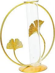 CIMAXIC Hydroponic Test Tube Planter with Elegant Leaf Frame Stylish Desktop Flower Vase for Home Decoration for Plant Propagation and Terrarium Displays