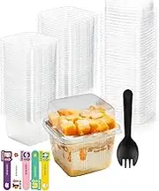 50 Pcs 8oz Reusable Square Plastic Dessert Cups With Lids and Spoons, Tiramisu Container, Yogurt Parfait Clear Tumbler for Party Catering, Mousse, Fruit, Puddings