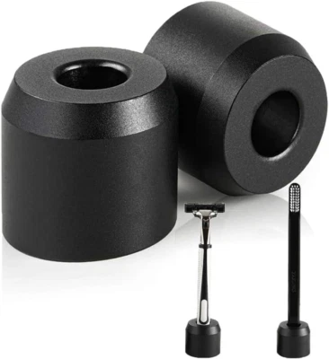2Pcs Men'S Shaving Safety Razor Stand, Premium Aluminum Alloy Matte Black Retro
