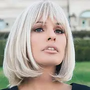 Gray Wigs for Women Synthetic Wig Natural Straight Bob with Bangs Wig Blonde Light Golden Pink Blonde Brown White 10 Inch For Daily Party Christmas Party Wigs