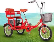 3 Wheels Foldable Adult Tricycle Trike Cruise Bike 16inch Three-Wheeled Bicycle with Large Basket Back Seat for Men Women Recreation Shopping Exercise Red Cycling Pedalling