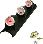Triple Gauge Set Tachometer RPM Gauge 0~8000RPM/Water Temp 40~120℃/Oil Pressure 0~100PSI 3-in-1 Car Meter Gauge for 12V Auto Gasoline Car Vehicles, Red Light