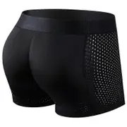 Men Trunks Built-in Fake Butt Hip Lifter Enhancer Shorts Boxer Briefs Padded Underwear Shapewear Und JM467Black M