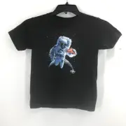Kid Dangerous Spaceman Pizza Black Short Sleeve Graphic T Shirt Size 4