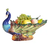 在飛比找蝦皮購物優惠-【免運🔥】孔雀陶瓷水果盤 手工釉下彩繪 陶瓷藝品 造型水果碗