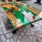 84"x42"Green Epoxy River Table Top, Epoxy Dining Table, Walnut Wood Epoxy Table