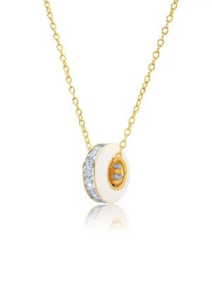 Authentic Crislu White Enamel Rolling Pendant in Yellow Gold Plating