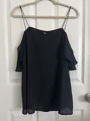 Asos Black Chiffon Cold Shoulder Top Sz 10 NWT