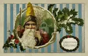 Santa Claus Wearing a Green and Yellow Hat c. 1907 Color Art Postcard COPY