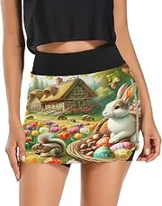 [Joisal] Valentine Cute Love Gnomes Ladies Skorts with Pockets Casual Skirts for Sports Running Workout Gym, Easter Basket Eggs, Large