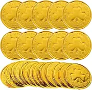 100pcs Saint Patrick's Day Shamrock Coins, Golden Plastic Coin Models for Home Decoration Friends