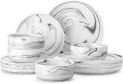 [MALACASA] Plates and Bowls Sets, 12 Pieces Porcelain Dinnerware Sets Dishware Sets Chip Resistant Ceramic Dish Set Dining Dinner Ware Service for 4, Marble Grey, Series Luna