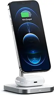 Satechi Aluminum 2-in-1 Magnetic Wireless Charging Stand – Compatible with iPhone 16 Pro Max/16 Pro/16/16 Plus, iPhone 15 Pro Max/15 Pro/15/15 Plus, AirPods Pro 2/1, AirPods Gen 4/3/2