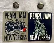 PEARL JAM STICKER & BUTTON PIN SET 4 MSG NYC 2024 GARDEN NEW YORK STATUE LIBERTY