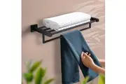 ACA 60CM Towel Rack holder with Shelf Square Stainless steel Towel Bar towel rails towel shelf Black