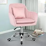 ALFORDSON Velvet Office Chair Swivel Armchair Computer Desk Chair with Adjustable Height, Modern Home Mid-Back Office Chair, Task Chair for Kids Adult Study Work, Living Room, Bedroom (Pink)