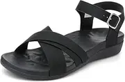 [UTENAG] Women's Comfortable Walking Flat Sandals Arch Support Ankle Strap Strappy Sandals, Black, 10
