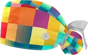 [YTYVAGT] 2-Pc,Gourd-Shaped Working Cap,Fisherman Hat with Buttons and Cotton Sweatband,Colorful Modern Plaid Pattern