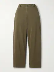 [Nili Lotan] Nili Lotan - Nohan Brushed Cotton-blend Twill Wide-leg Pants - Army green - US0 US 0 Green