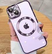 ELEPIK for iPhone 14 Plus Case with Camera Protector, [Full Camera Cover Protection] [Compatible with MagSafe] [Military Grade Protection] Clear Magnetic Slim Phone Case 6.8 inch, Purple
